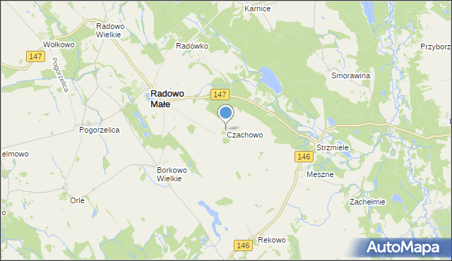 mapa Czachowo, Czachowo gmina Radowo Małe na mapie Targeo